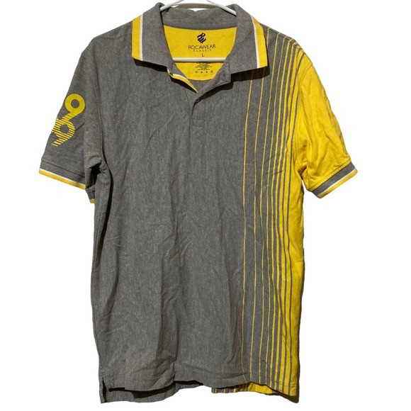 Roca Wear Classic Striped Yellow Gray Polo Size Large - Picture 1 of 6